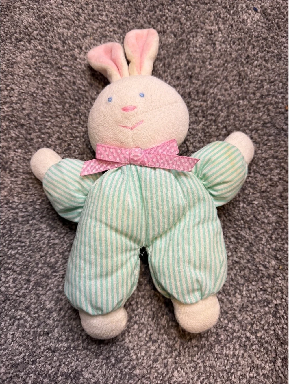 Eden Plush Bunny Toy with Pink Bow and Green Striped Outfit